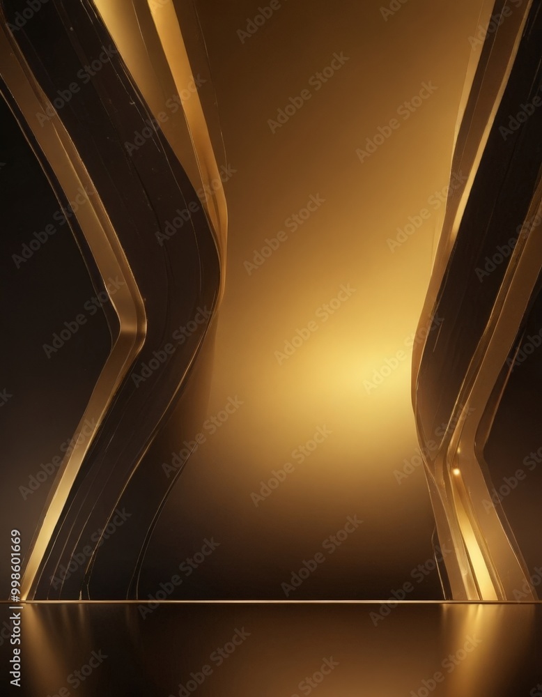 Fototapete a striking abstract composition featuring two curved metallic structures, one on the left and the other on the right, set against a gradient