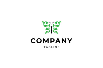 butterfly logo with natural leaf combination in flat vector design style