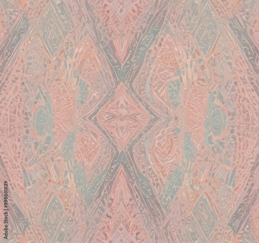 Poster a repeating pattern of geometric shapes in shades of pink, blue, and green, creating a visually stri