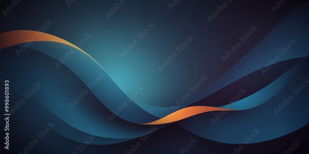Poster a dark blue background with a gradient of orange and blue waves, creating a dynamic and abstract vis