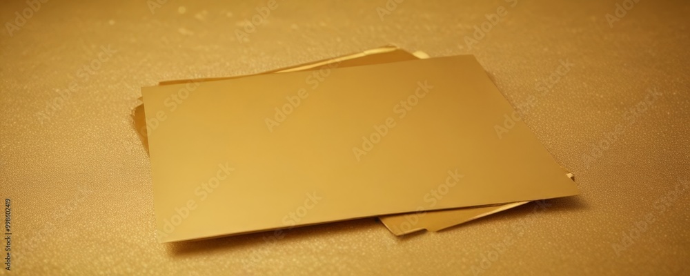 Aufkleber a stack of blank golden papers rests on a textured golden surface