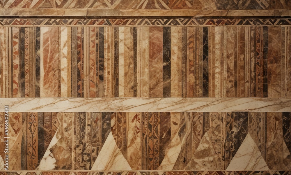 Fototapete a close-up view decorative wall or panel with a repeating pattern of vertical lines and geometric sh