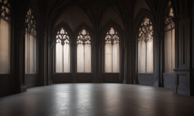 Obraz premium a grand, Gothic-style interior space with tall, arched windows and intricate stone carvings The high ceiling and ornate architectural details create a sense of awe and grandeur