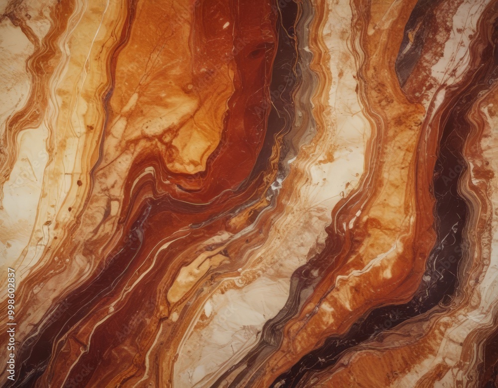 Aufkleber a close-up view marble surface with a swirling pattern of brown, orange, and white hues, creating a 