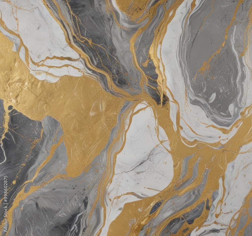Poster a marble surface with a swirling pattern of gold and white hues, creating a sense of movement and de