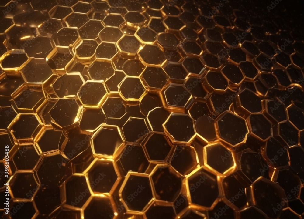 Aufkleber a close-up view honeycomb-like pattern composed of numerous hexagonal shapes, with a warm golden hue