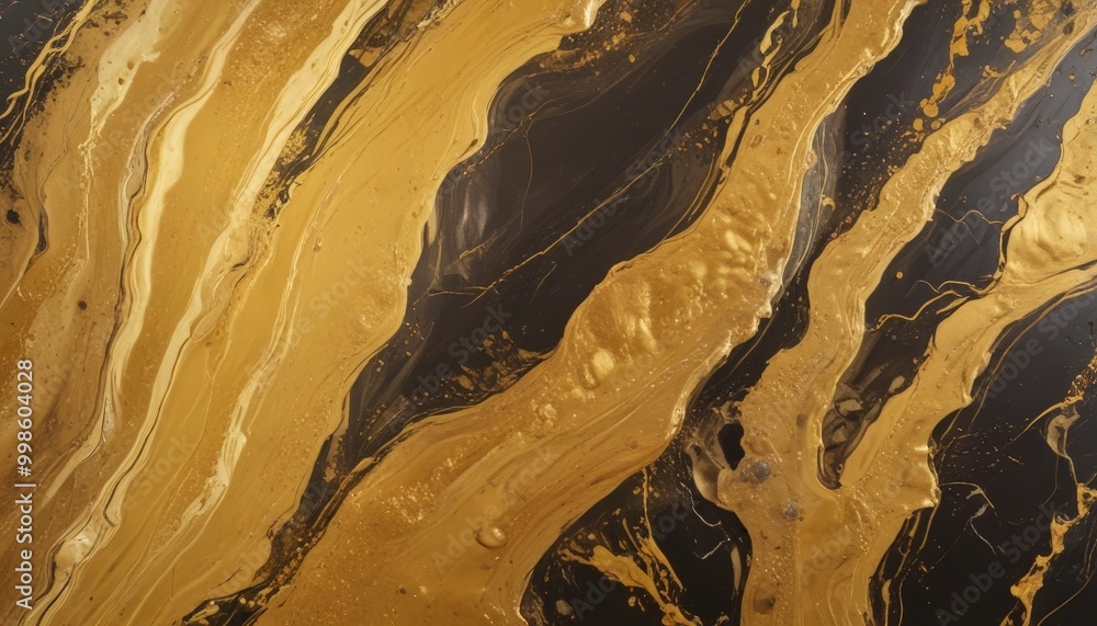 Aufkleber a close-up view striking abstract painting with a swirling pattern of black and gold colors