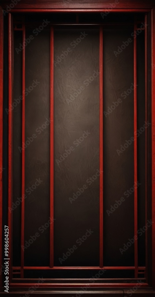 Aufkleber a dark red wooden frame with vertical red beams, creating a striking contrast against the dark backg