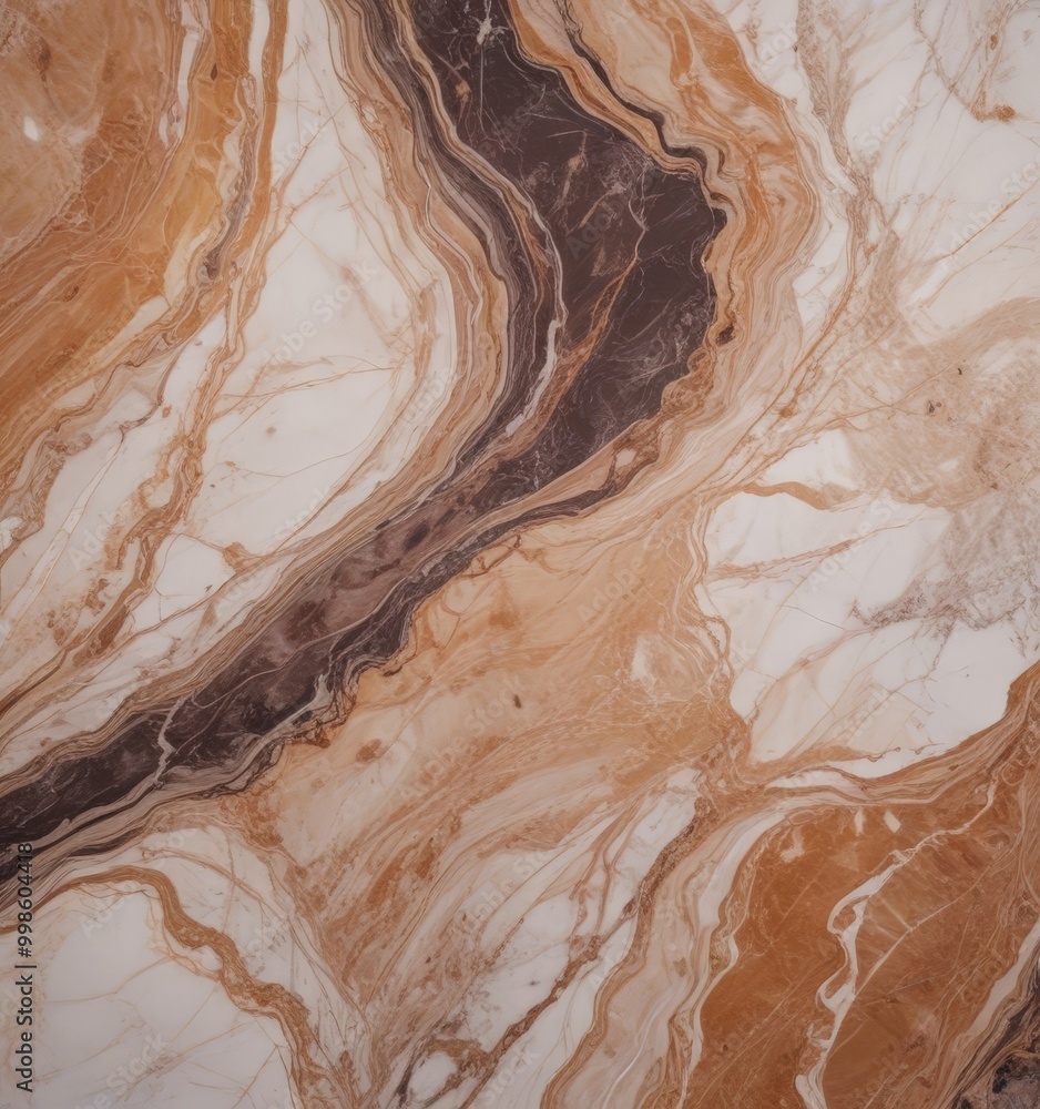 Leinwandbilder a close-up view marble surface with a swirling pattern of light and dark brown hues, creating a sens