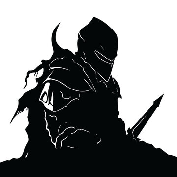 recommend clip art: warrior with a sword silhouette vector illustration