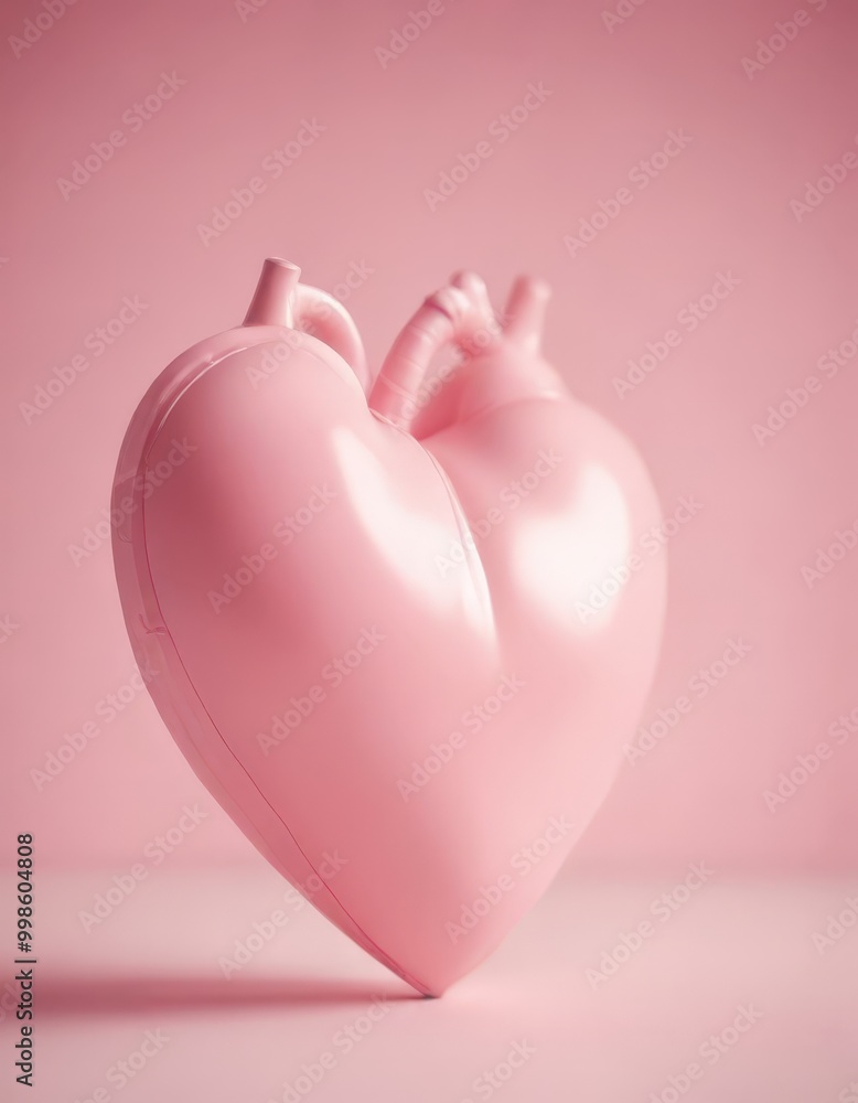 Aufkleber a pink heart-shaped object with two attached handles, set against a soft pink background