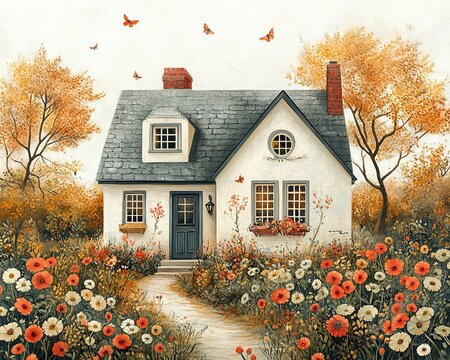 Beautifully Designed Housewarming Party Invitation with Elegant Floral Elements and Warm Colors