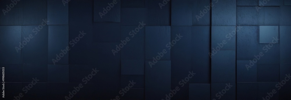 Poster a dark blue background with a grid-like pattern of rectangular panels, creating a textured and abstract visual effect
