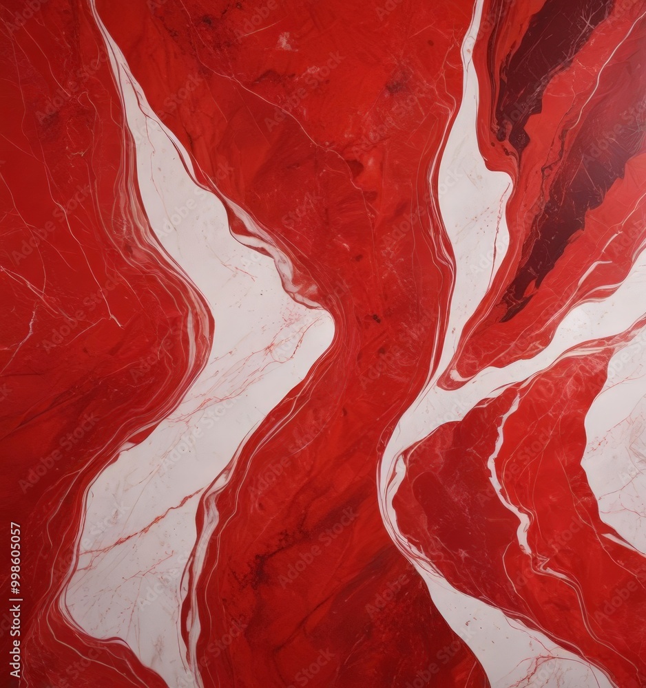 Aufkleber an abstract painting featuring a striking red and white color scheme, with bold brushstrokes and a s