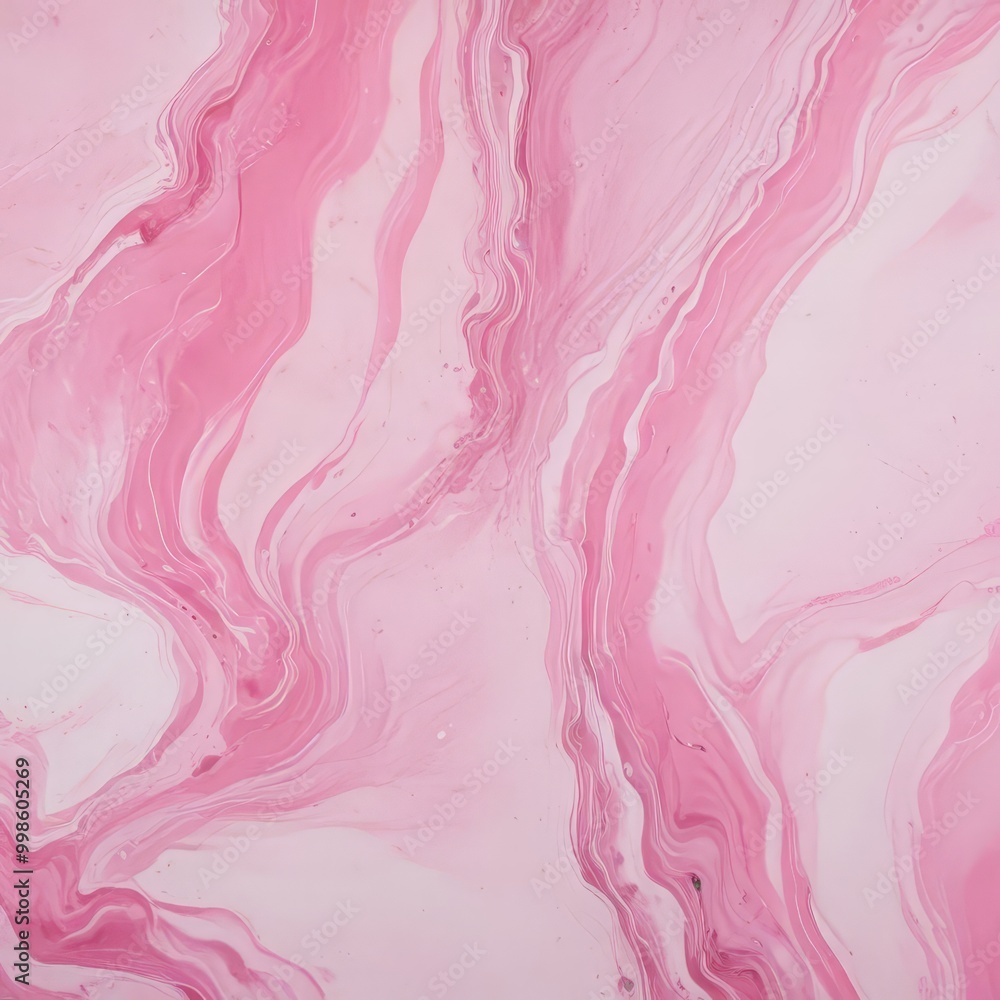 Poster a close-up view pink marble-like pattern, with a mix of pink and white hues The pattern has a fluid, swirling design, reminiscent marbled effect