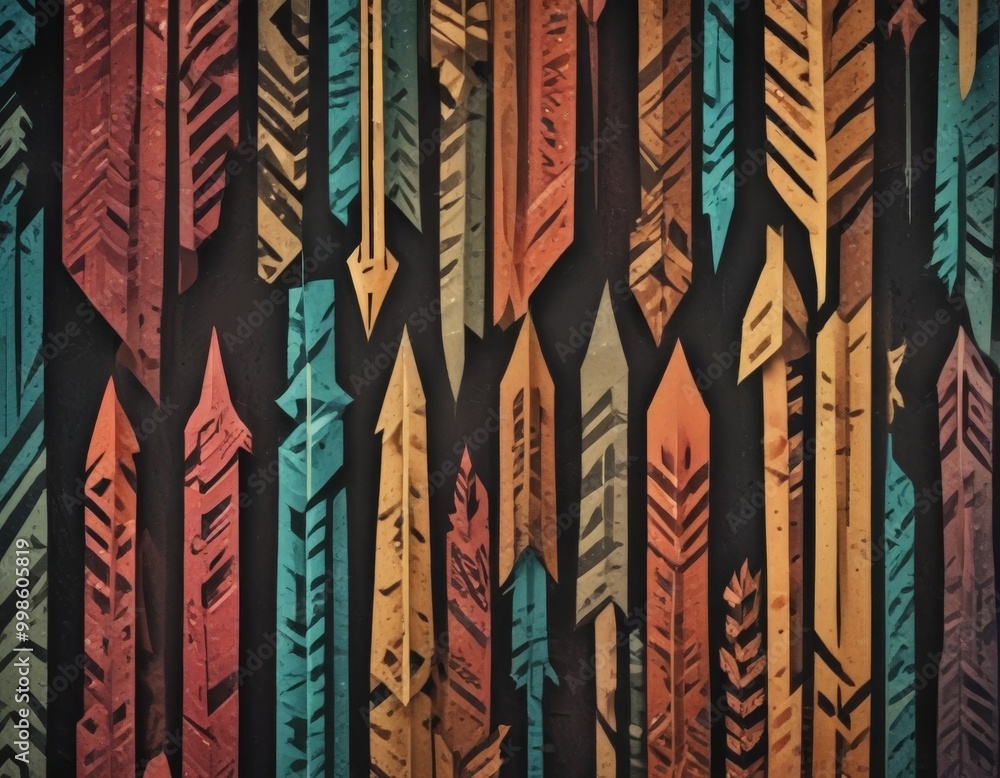 Aufkleber a vibrant abstract composition of overlapping feathers in various colors and patterns, creating a dy