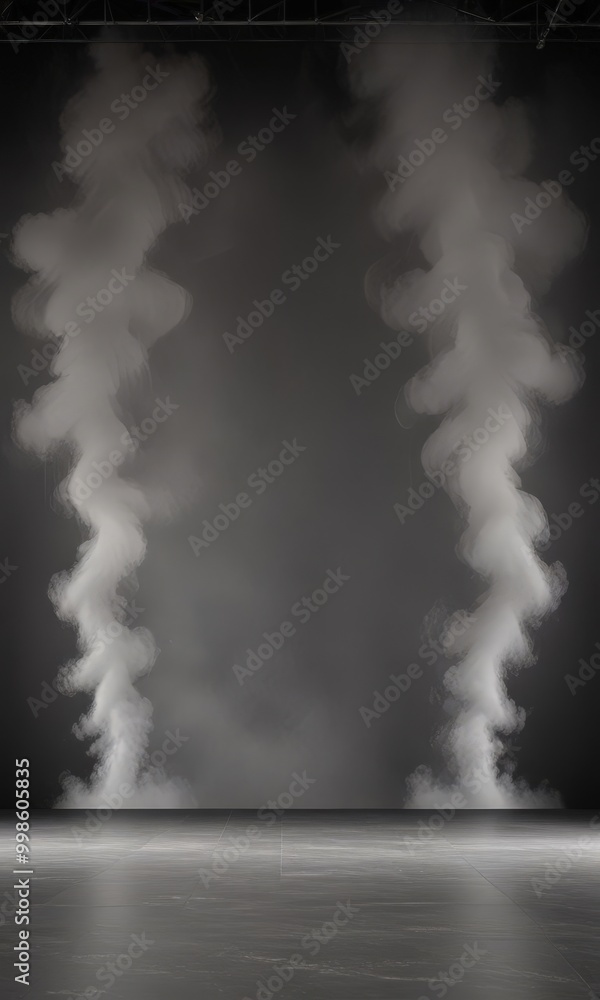 Poster two tall, thin columns of white smoke rise from the center of the , creating a dramatic and ethereal