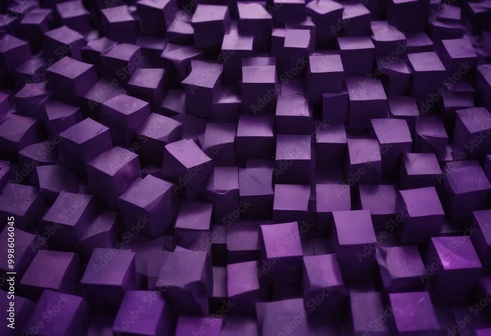 Poster A close-up view densely packed arrangement of purple cubes, creating a visually striking and abstract pattern