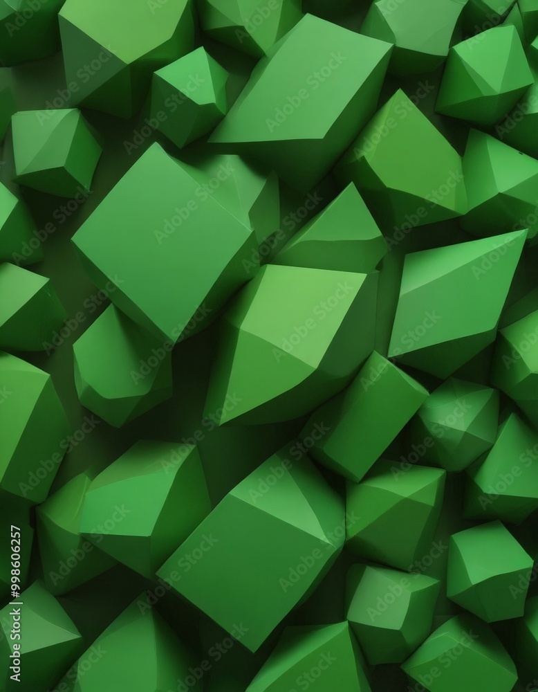 Aufkleber a collection of green, low-polygonal cubes and pyramids, creating a visually striking and abstract pattern