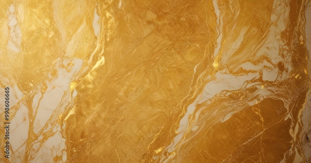 Poster a close-up view marble surface with a golden, swirling pattern