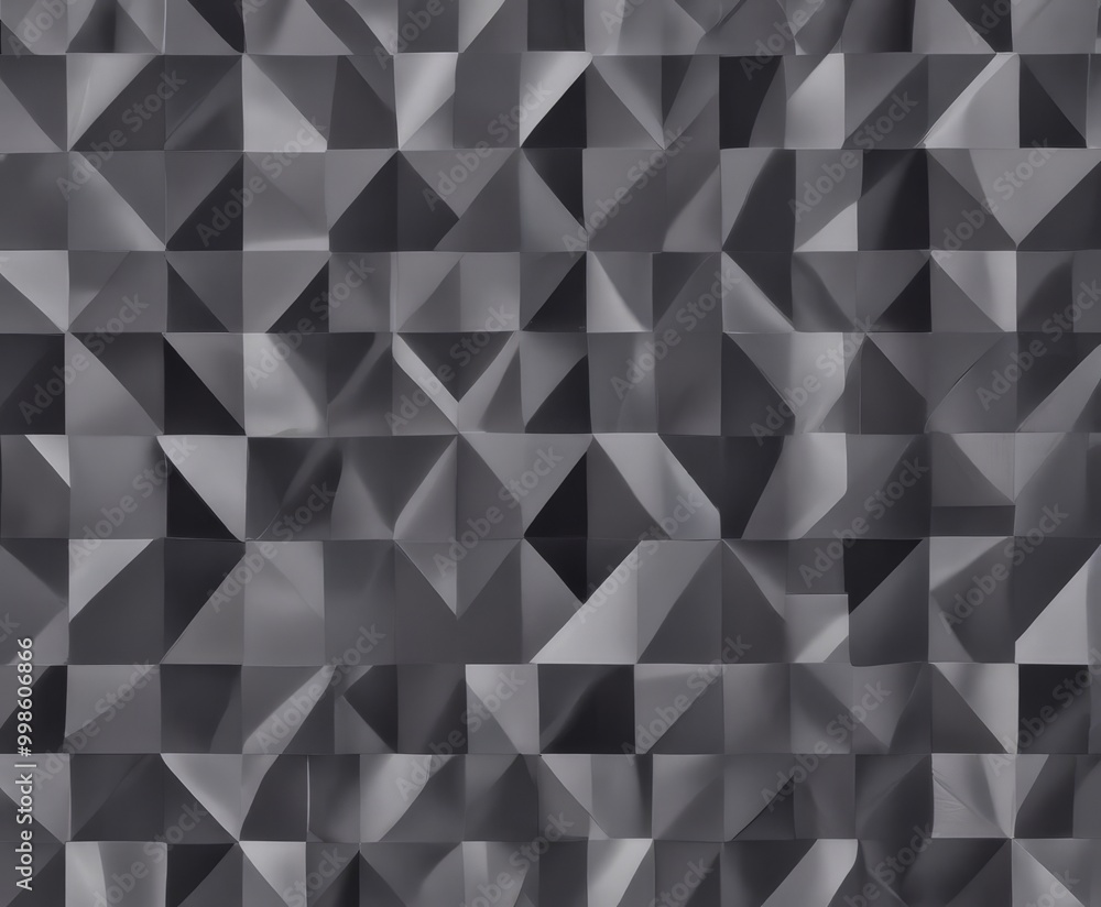 Fototapete a geometric pattern composed of numerous small, square-shaped triangles in various shades of gray, creating a visually striking and abstract design