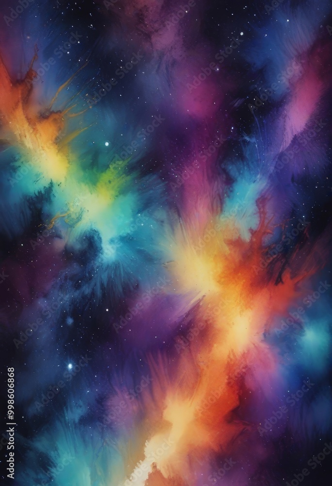 Poster a vibrant, abstract representation starry night sky, featuring swirling patterns of color and textur