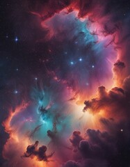 Obraz premium a vibrant, colorful nebula with swirling clouds of gas and dust illuminated by bright stars, creating a captivating cosmic scene
