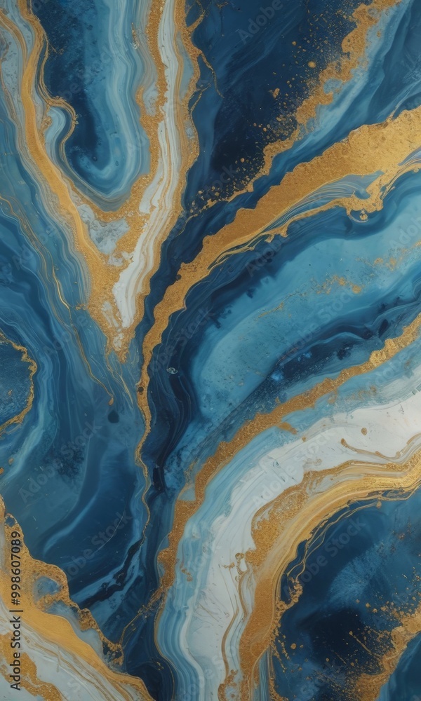 Leinwandbilder a striking abstract painting with swirling patterns of blue and gold hues, creating a sense of movem