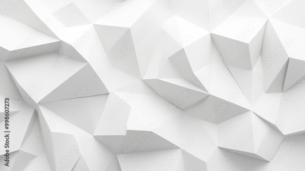 Poster clean and crisp white low poly texture rendered in 3d, showcasing a sophisticated geometric pattern