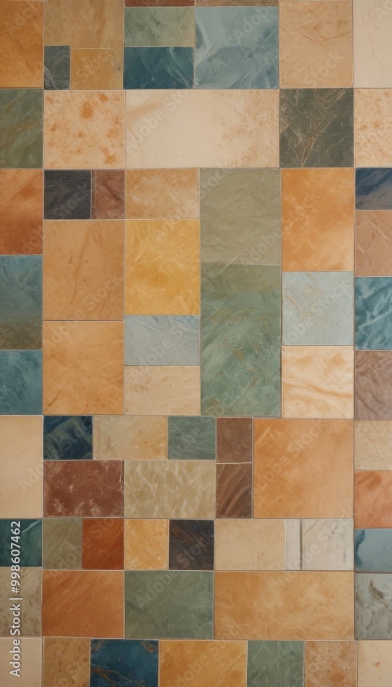 Poster a grid of square tiles in various shades of brown, beige, and green, arranged in a visually appealin