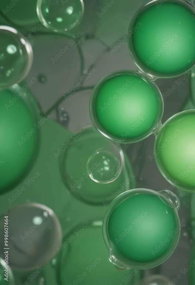 Leinwandbilder green bubbles floating in a dark green liquid, creating a visually striking and abstract composition