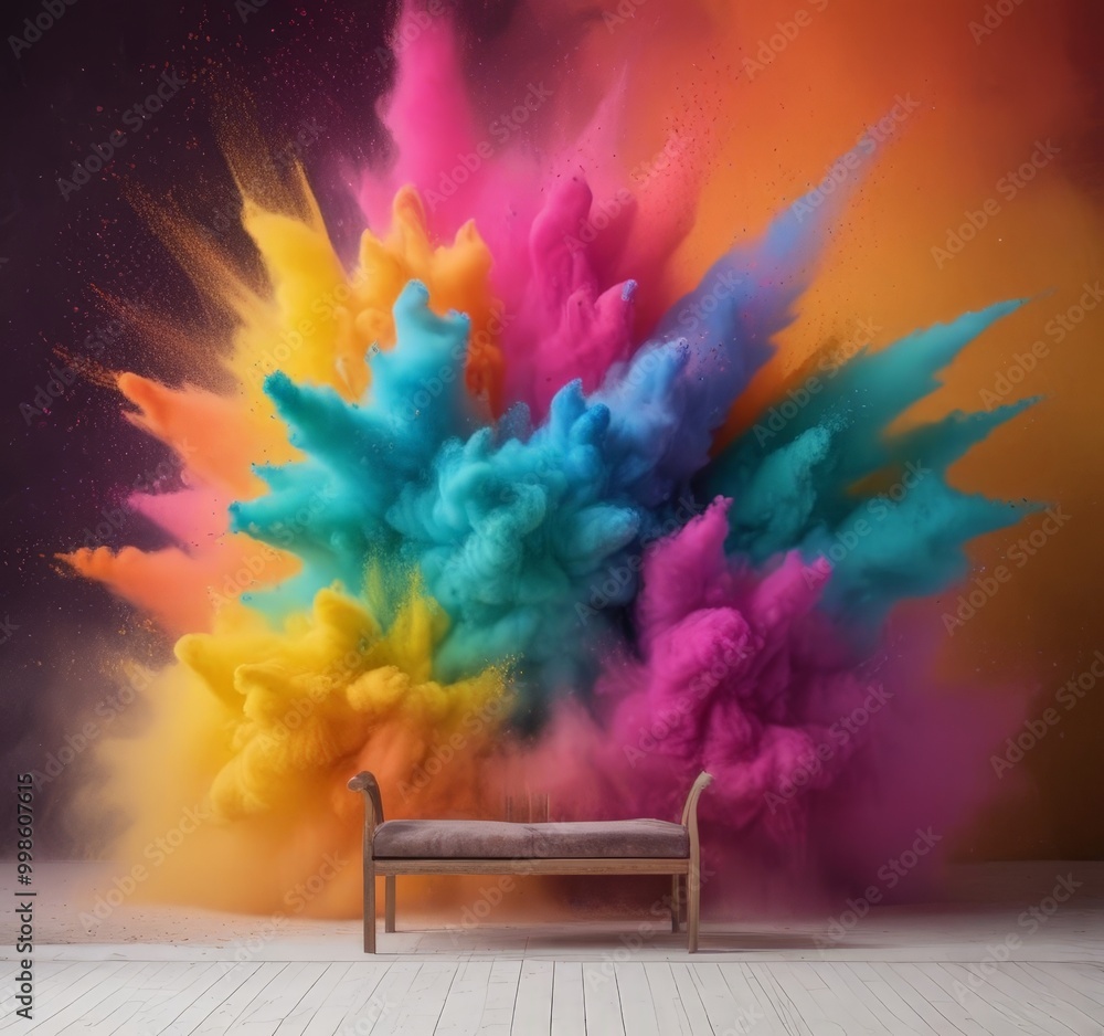 Poster A vibrant explosion of colorful powder fills the , creating a dynamic and visually striking scene