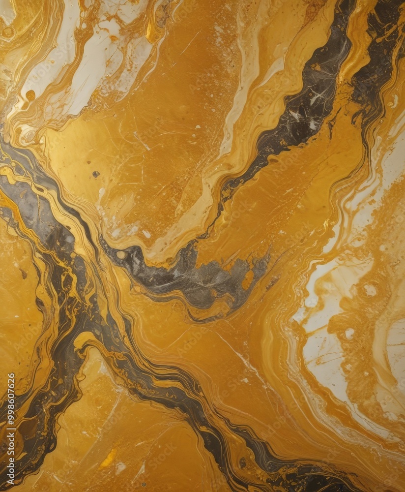 Aufkleber a close-up view marble surface with a swirling pattern of gold and black colors