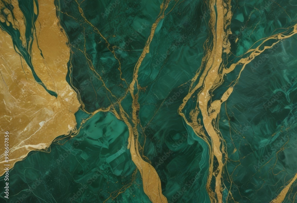 Poster a close-up view marble surface with a striking pattern of green and gold hues the marble exhibits a 