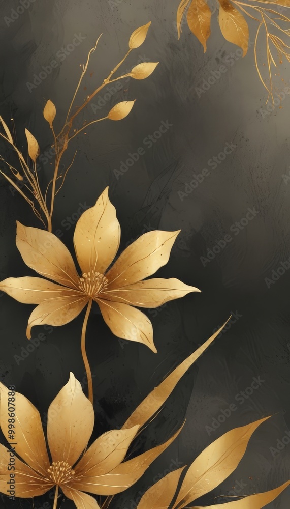 Poster golden flowers on a dark background