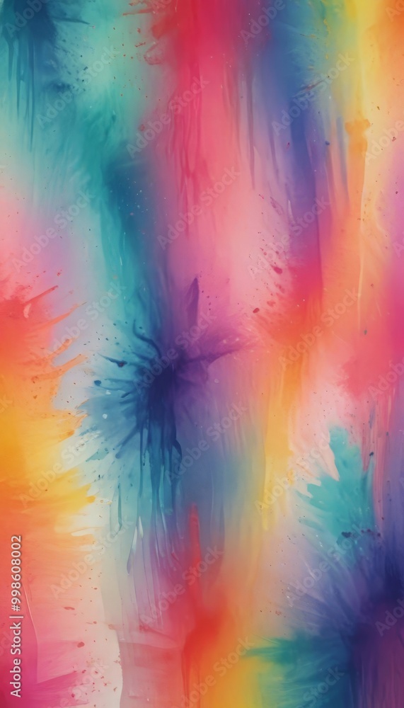 Fototapete a vibrant abstract painting with a colorful, fluid design The background is a gradient of blue, green, orange, and pink, creating a visually striking and dynamic composition