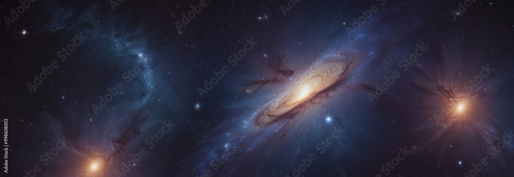 Aufkleber a cosmic scene featuring a spiral galaxy with a bright center, surrounded by a dark background fille