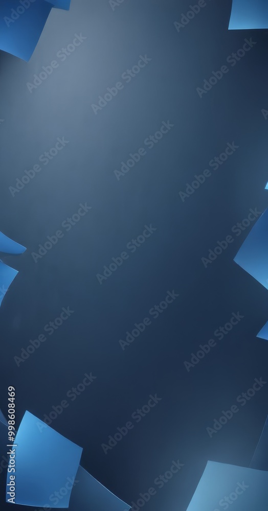 Poster a dark blue background with scattered, overlapping blue shapes that appear to be floating or floating in the air, creating a sense of depth and movement