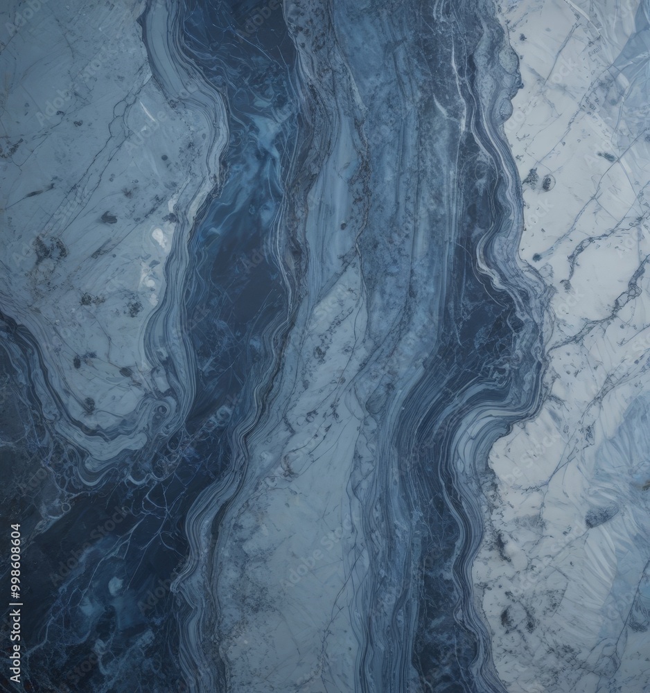 Leinwandbilder a close-up view marble surface with a striking pattern of blue and white swirls and lines, creating a sense of movement and depth