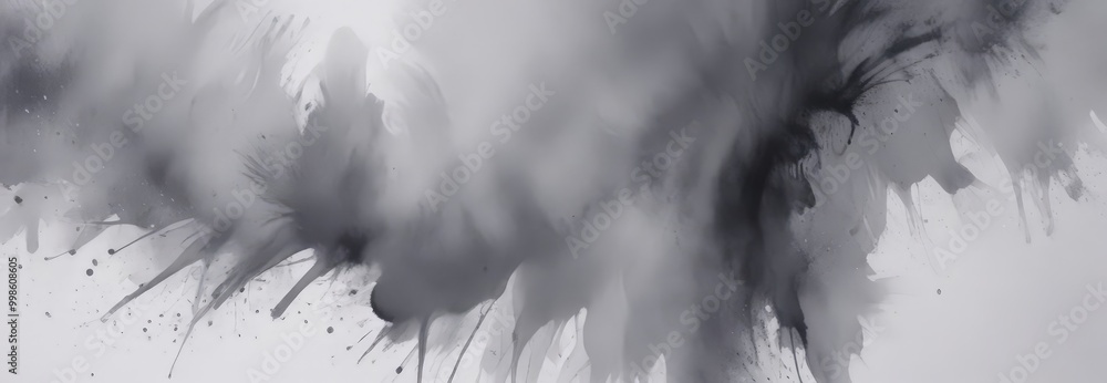 Poster abstract black and white with splashes of color and brush strokes