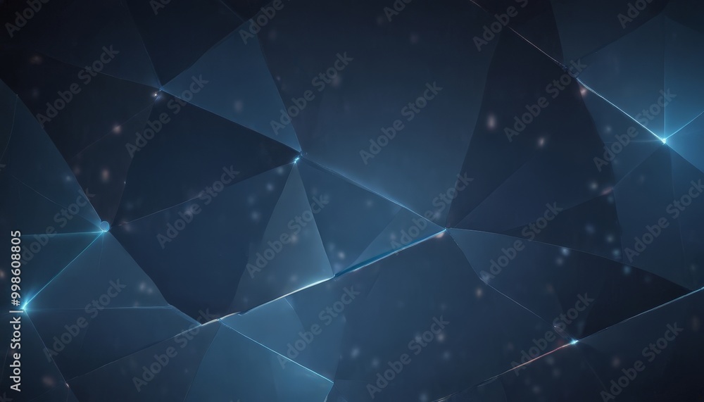 Leinwandbilder a dark blue abstract background composed of numerous triangular shapes, with some areas illuminated by a soft blue glow and others radiating a bright white light