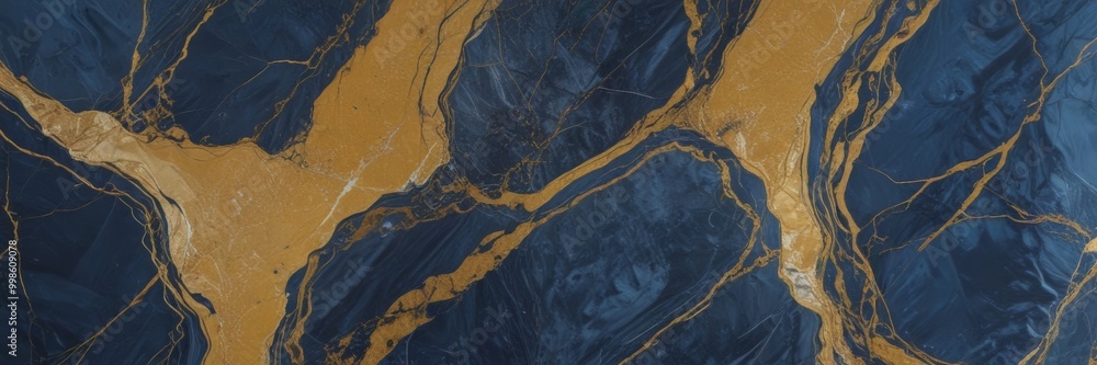 Leinwandbilder a close-up view marble surface with a striking pattern of blue and gold swirls and lines