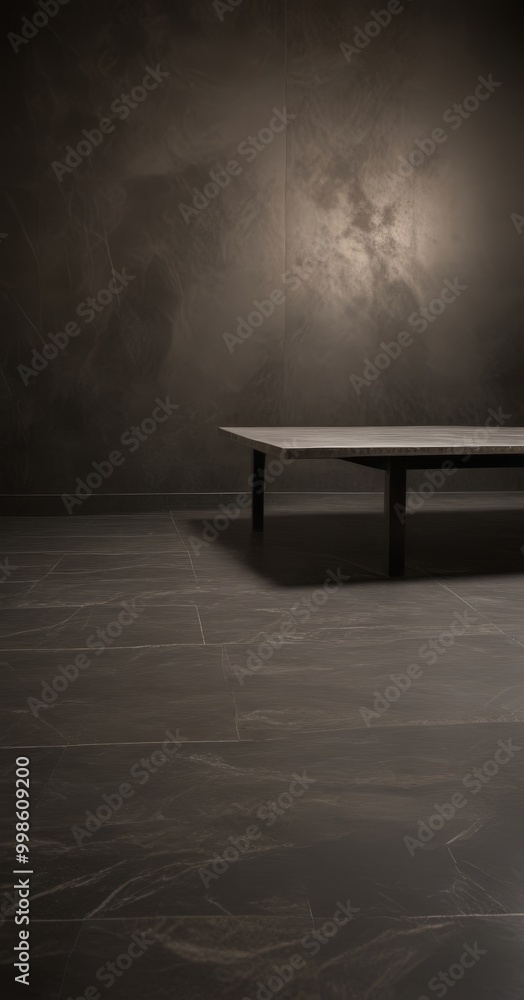 Aufkleber a minimalist black and white photograph rectangular table with a dark surface, set against a texture