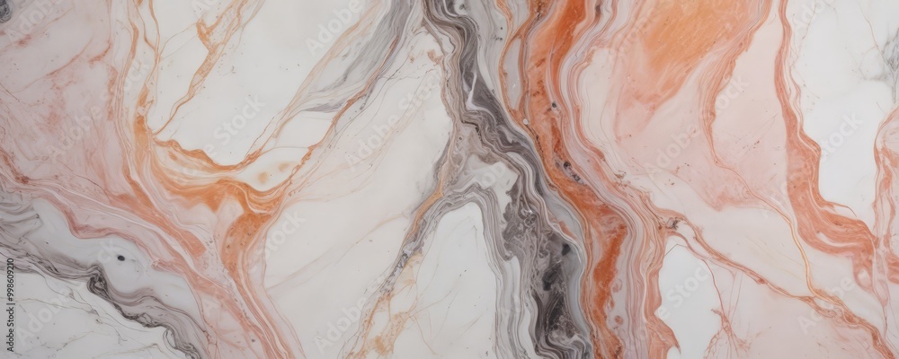 Poster a marble surface with a swirling pattern of orange, white, and gray hues, creating a dynamic and abstract visual effect