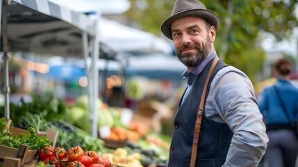 Businessman Shopping for Sustainable and Locally Sourced Organic Produce at Farmer s Market