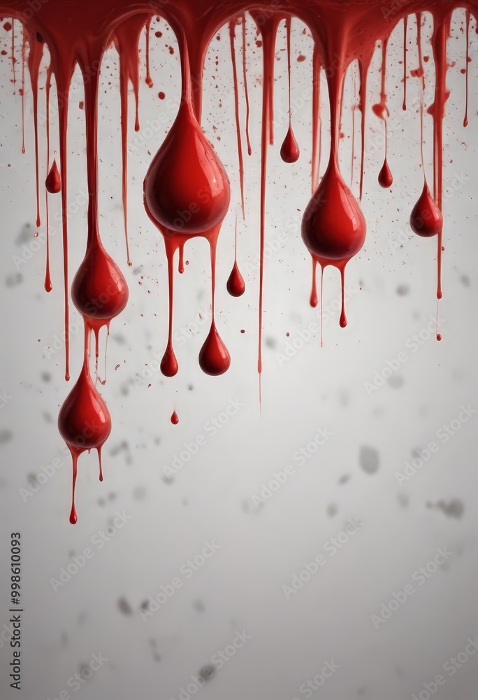 Poster a close-up view of red paint dripping down a white wall, creating a sense of movement and energy
