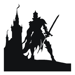 Monochromatic Silhouette of  warrior with a sword vector illustration