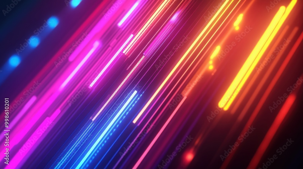 Poster colorful 3d abstract background featuring neon rays and glowing lines, showcasing a dynamic spectrum