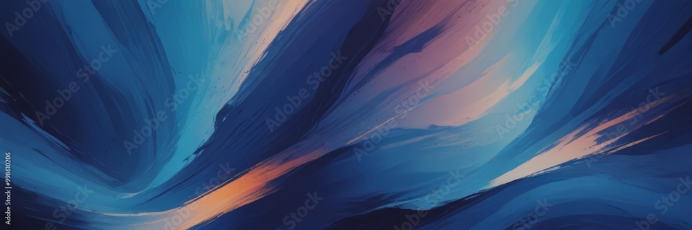 Poster a digital painting featuring abstract blue and orange brushstrokes, creating a dynamic and vibrant composition