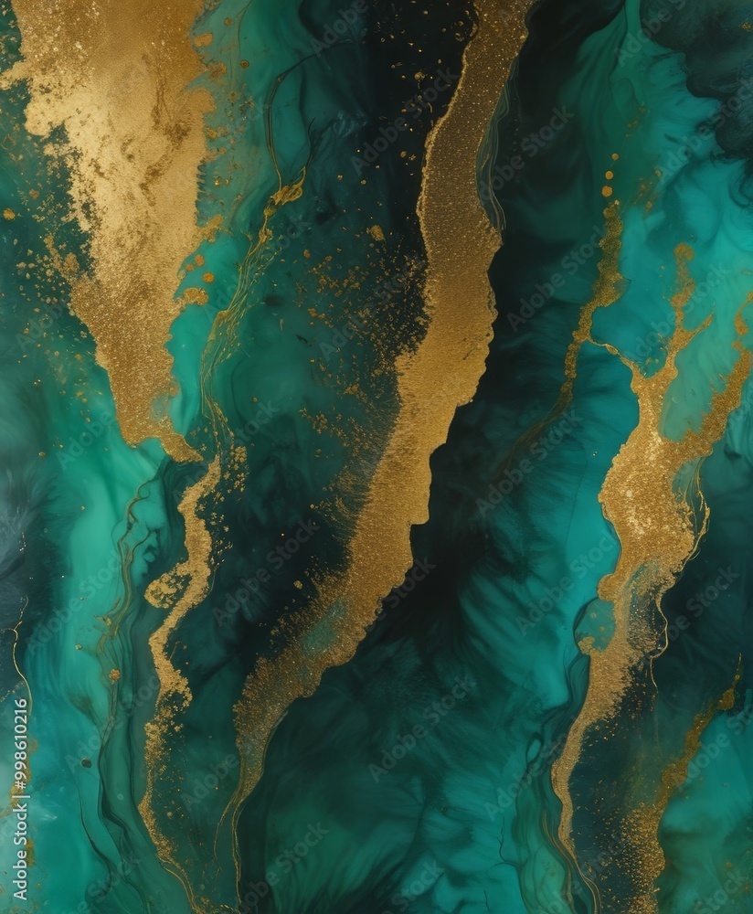 Leinwandbilder a striking abstract pattern with swirling lines and splashes of gold and blue, creating a sense of movement and depth